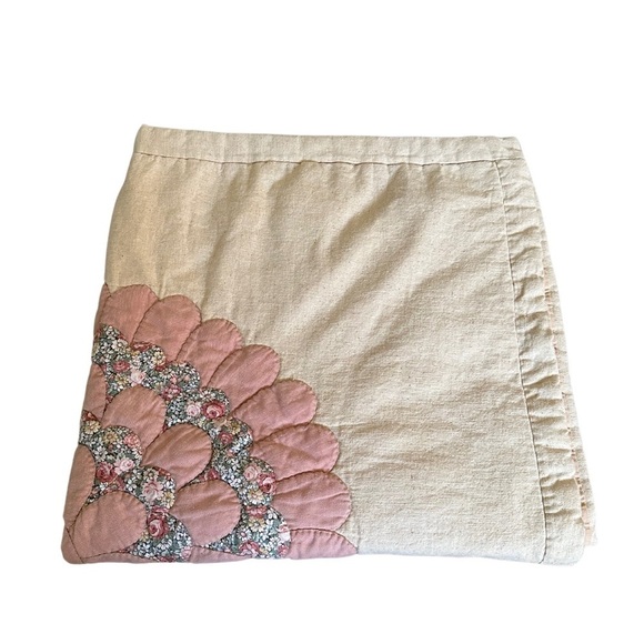 Baby Pink Floral Needle Point Vintage Crib Blanket Play Mat Thick Fabric - Picture 4 of 7